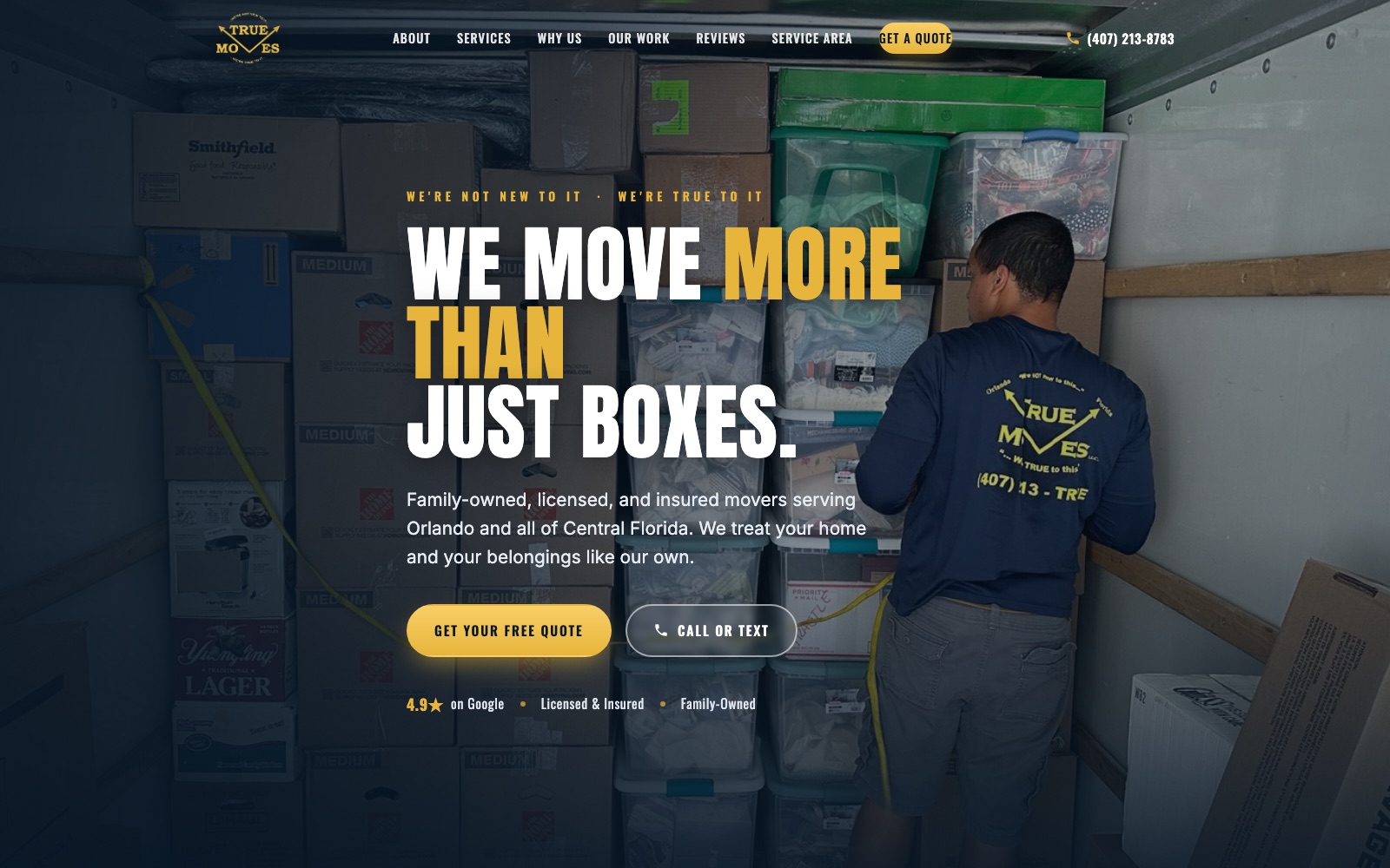 True Moves — Moving company — Orlando system built by Kavod